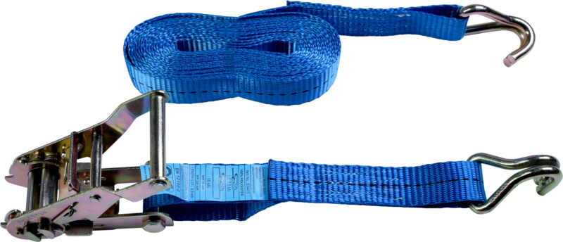 Sangle d'arrimage polyester à cliquet et à crochet double coloris bleu  largeur 50 mm longueur 15 m