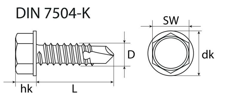 Bohrschraube Sechskantkopf mit angepresster Scheibe 6,3 x 25, verzinkt, DIN  7504-K